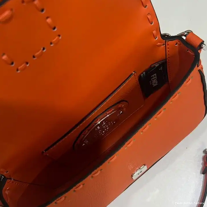 Affordable HOT Bag Baguette Mini Orange Cuoio Romano In Fendi Leather Selleria 0702